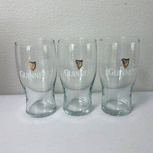 Guinness Pint Glass Gold Harp Logo Set of 3 Mancave Barware